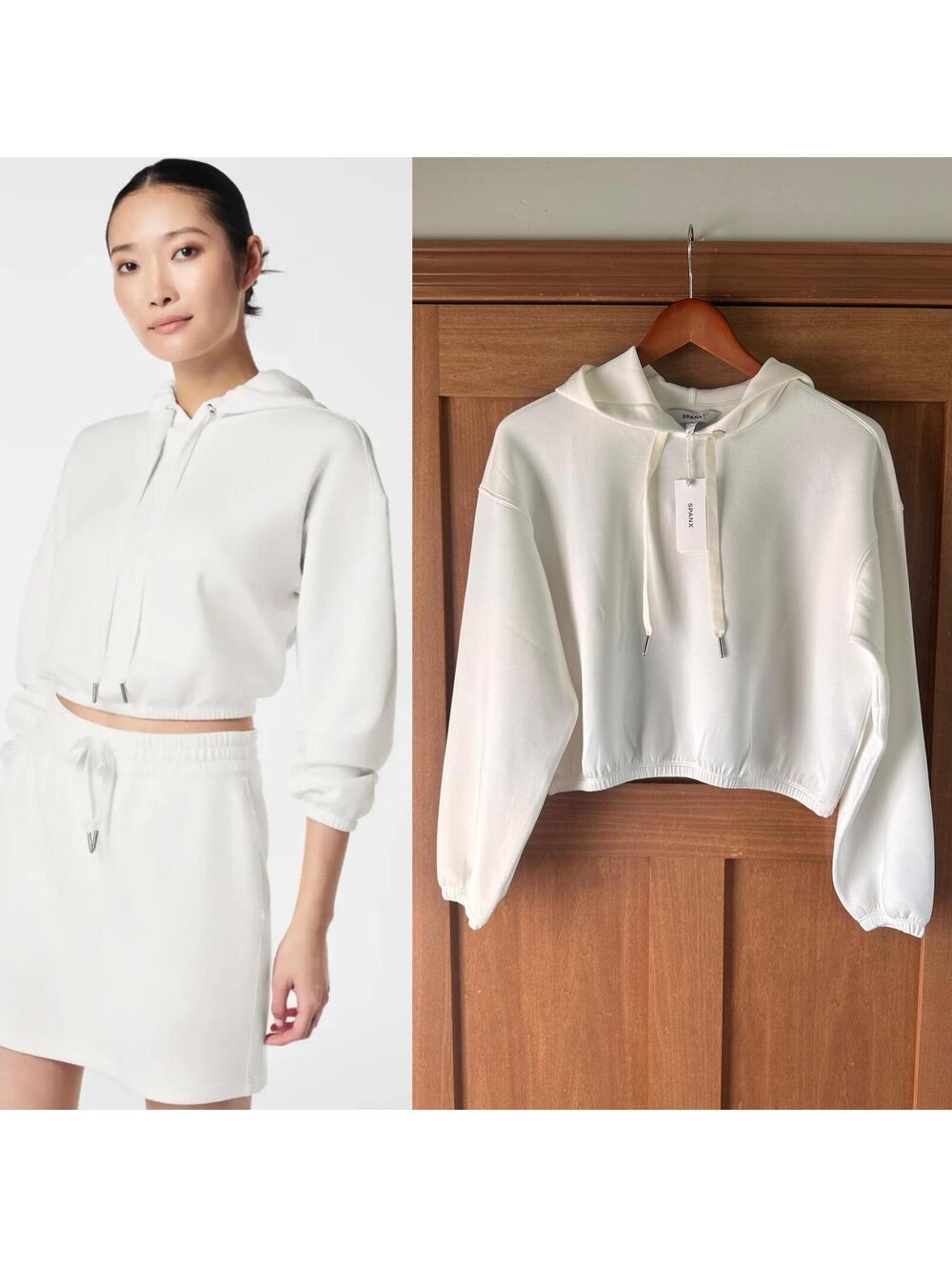 NWT SPANX AirEssentials Cinched Cropped Hoodie in Powder White Women’s XS 50711R
